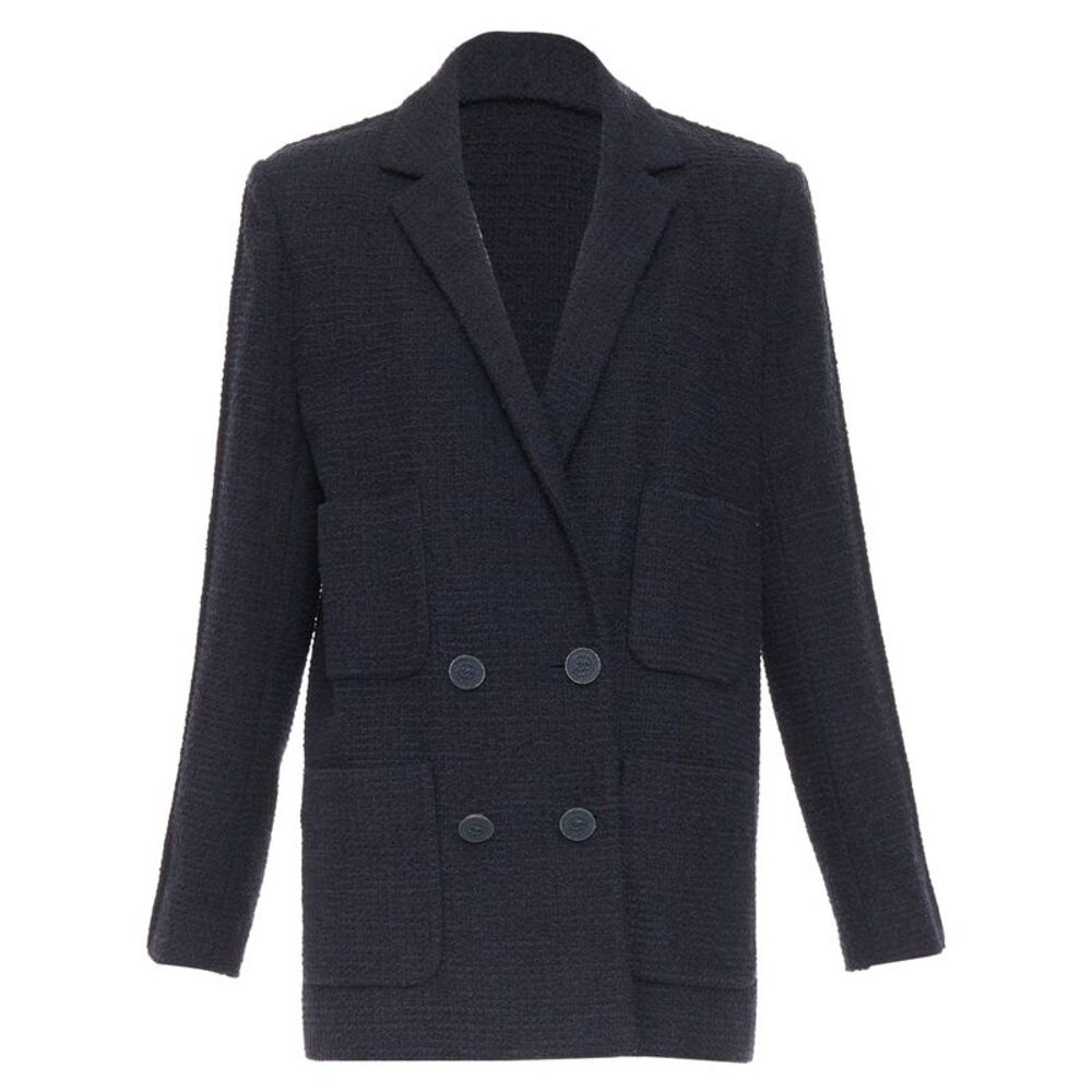 Chanel navy cotton tweed boucle four pocket jacket